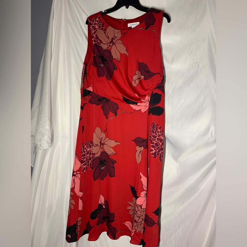 Liz Claiborne red cabaret red floral dress sz 16
